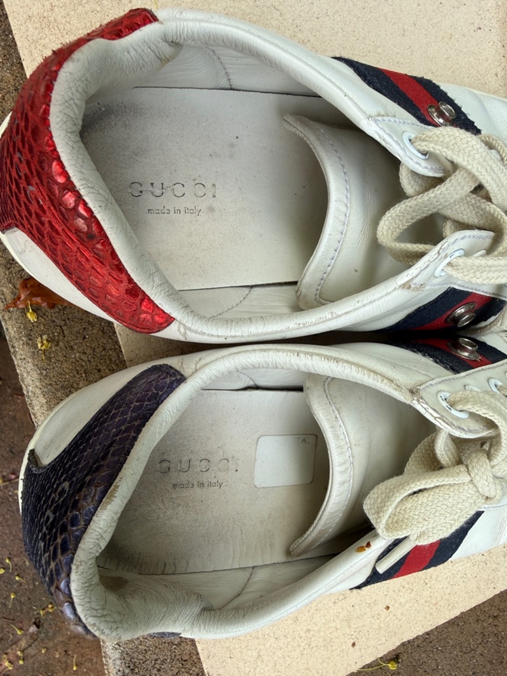 Gucci White Leather Low-Top Sneakers with Red and Navy Stripe - Picture 10 of 10